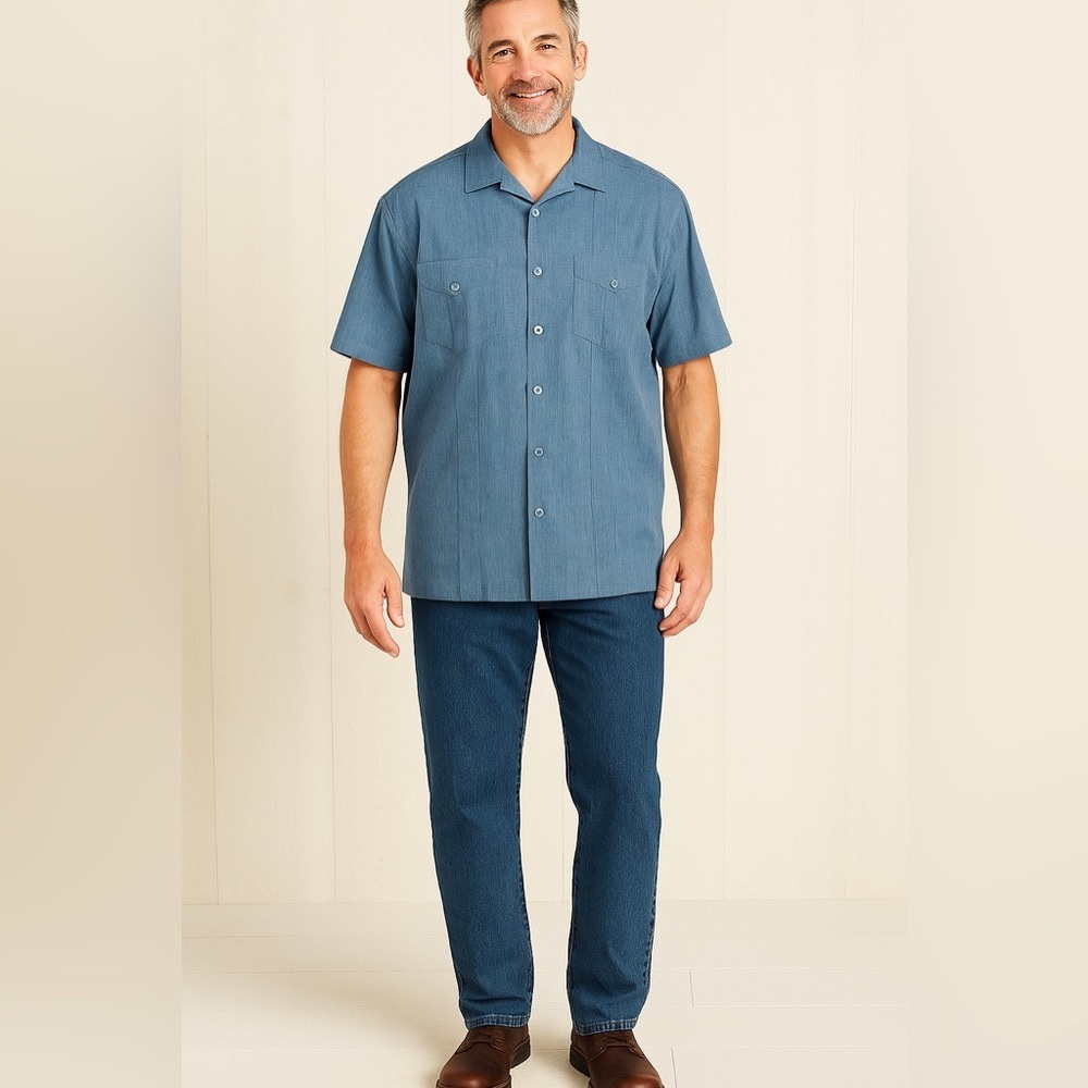 CUBAVERA Blue GUYABERA Men’s SHORT SLEEVE SHIRT 2X Latin Relaxed Casual Comfort